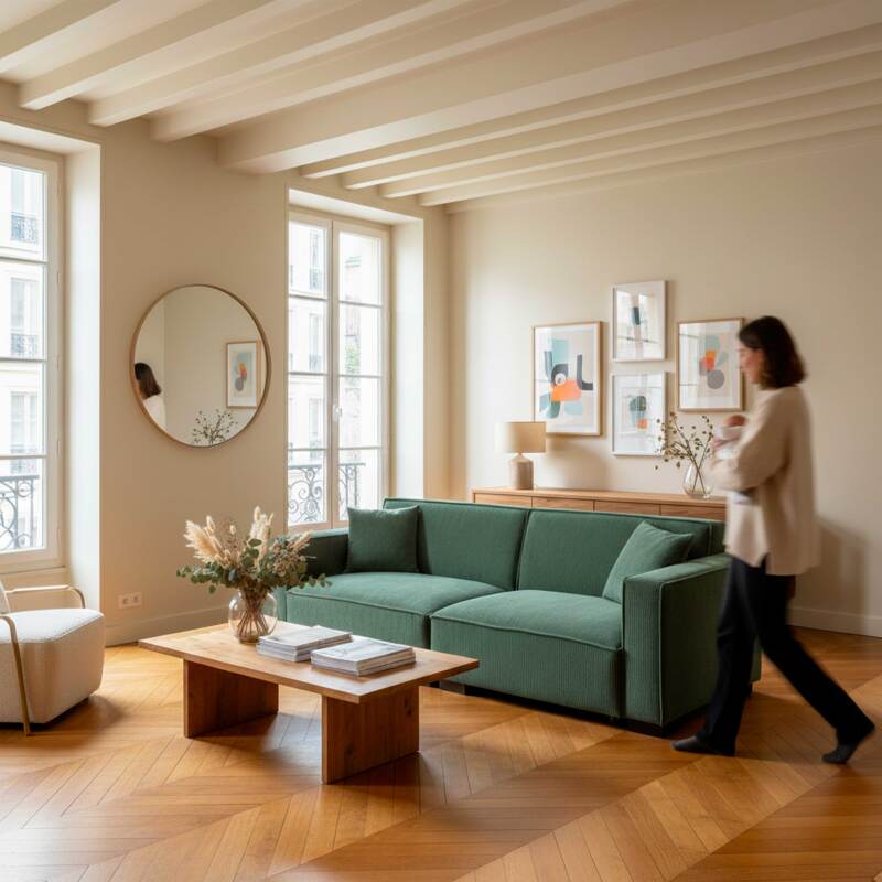 Sofa 3-Sitzer aus Cord mit Kissen