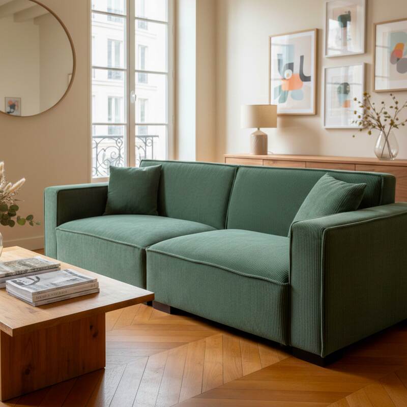 Sofa 3-Sitzer aus Cord mit Kissen (2/7)