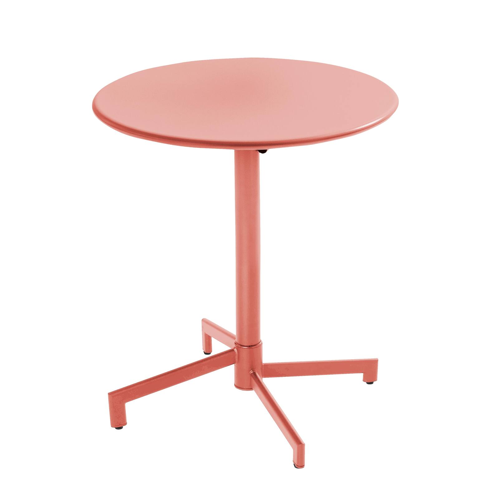 Gartentisch im Bistro-Stil, rund, neigbar, aus Metall mit Einbaufuß, 70x70 cm, und 2 Stühle mit Armlehnen