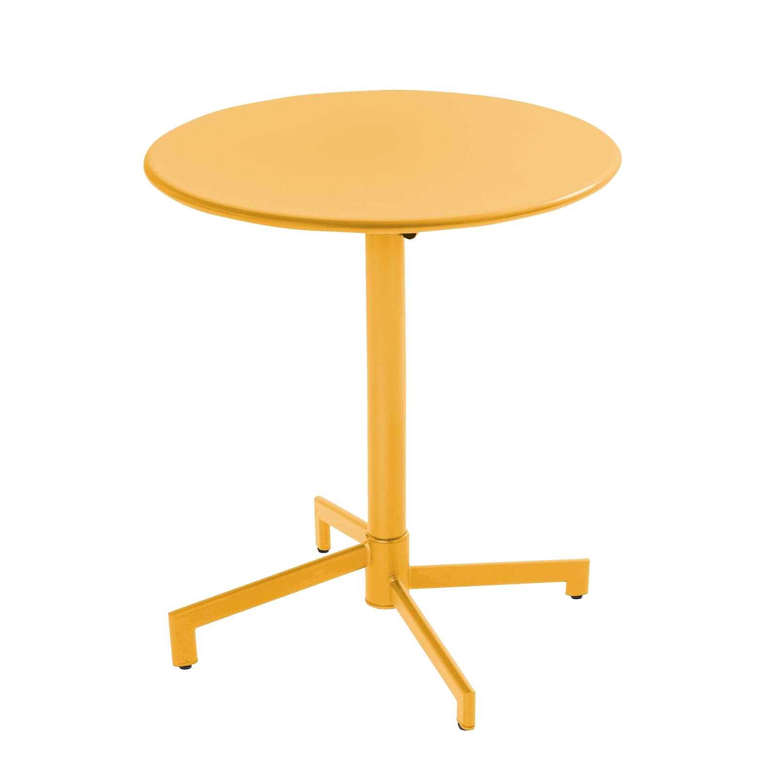 Gartentisch im Bistro-Stil, rund, neigbar, aus Metall mit Einbaufuß, 70x70 cm, und 2 Stühle mit Armlehnen