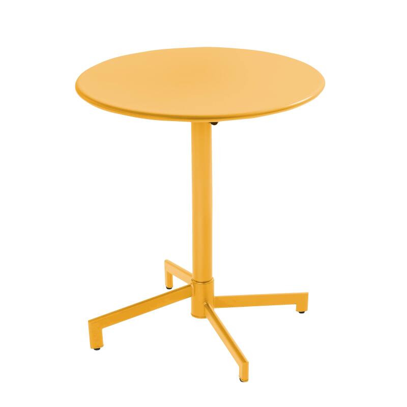Gartentisch im Bistro-Stil, rund, neigbar, aus Metall mit Einbaufuß, 70x70 cm, und 2 Stühle mit Armlehnen
