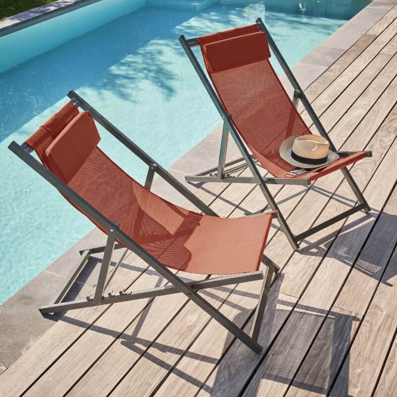 2er-set verstellbaren Aluminium-Sonnensesseln mit 4 Positionen 