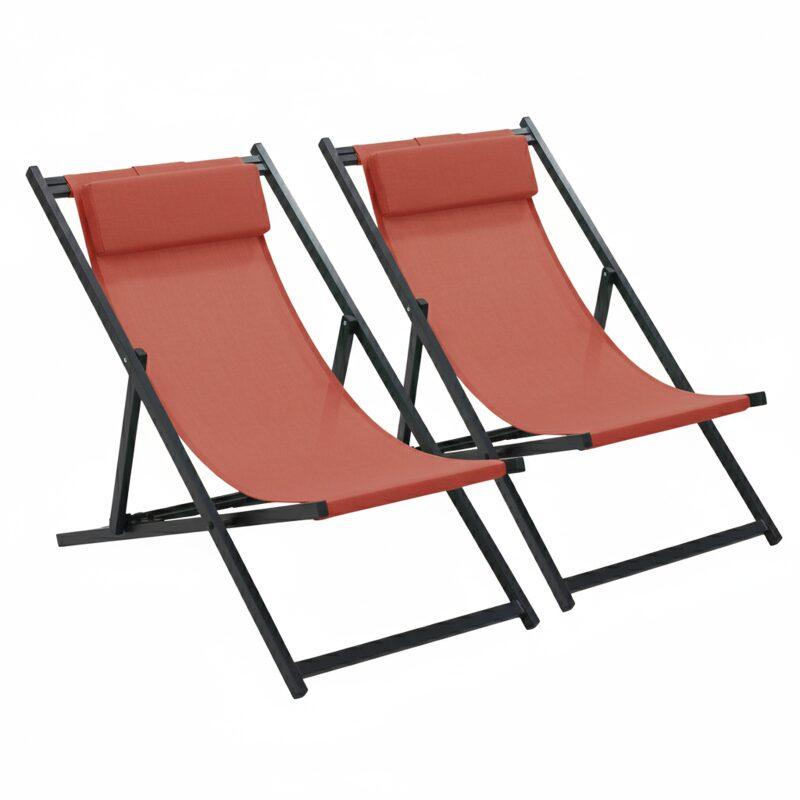 2er-set verstellbaren Aluminium-Sonnensesseln mit 4 Positionen 