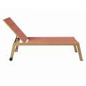 Sonnenliegen aus Aluminium in Holzoptik und Textilene 5-fach verstellbar mit Rollen - 2er-Set