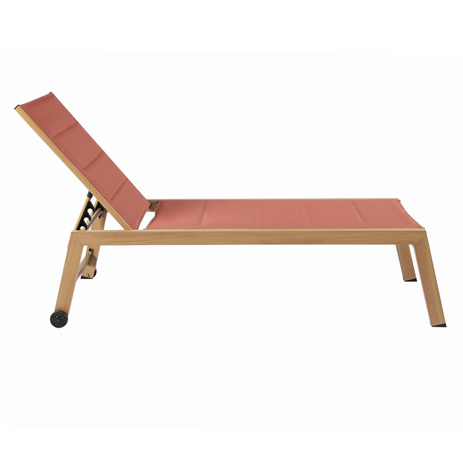 Sonnenliegen aus Aluminium in Holzoptik und Textilene 5-fach verstellbar mit Rollen - 2er-Set