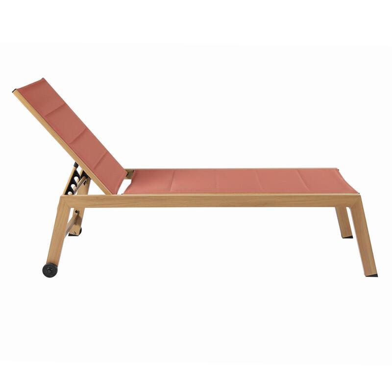 Sonnenliegen aus Aluminium in Holzoptik und Textilene 5-fach verstellbar mit Rollen - 2er-Set (5/7)