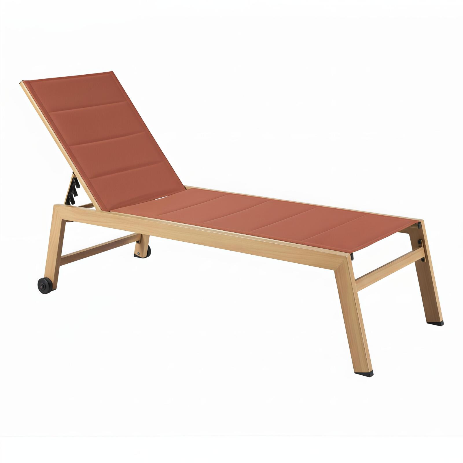 Sonnenliegen aus Aluminium in Holzoptik und Textilene 5-fach verstellbar mit Rollen - 2er-Set