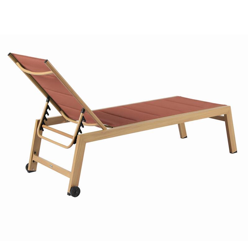Sonnenliegen aus Aluminium in Holzoptik und Textilene 5-fach verstellbar mit Rollen - 2er-Set (3/7)