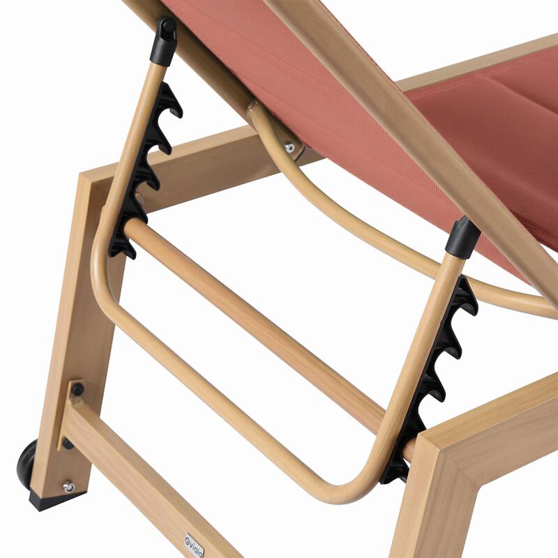 Sonnenliegen aus Aluminium in Holzoptik und Textilene 5-fach verstellbar mit Rollen - 2er-Set (6/7)