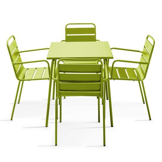 Quadratischer Tisch (70 x 70 x 72 cm) und 4 Stühle mit Armlehnen als Set
