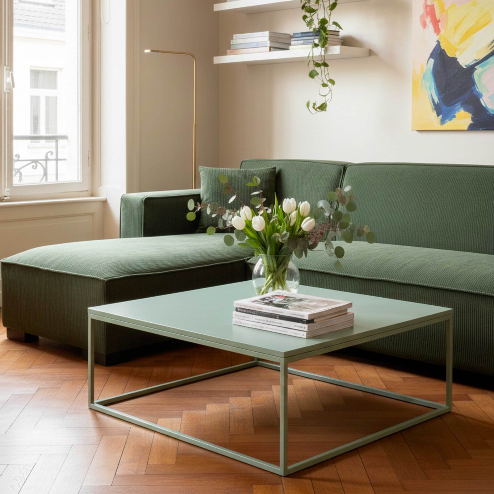 Couchtisch quadratisch, aus Metall, 90x90 cm