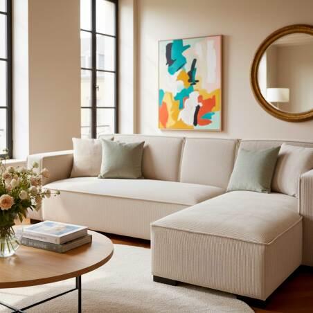 Ecksofa 3-Sitzer aus Cord mit Chaiselongue rechts und Kissen (2/8)