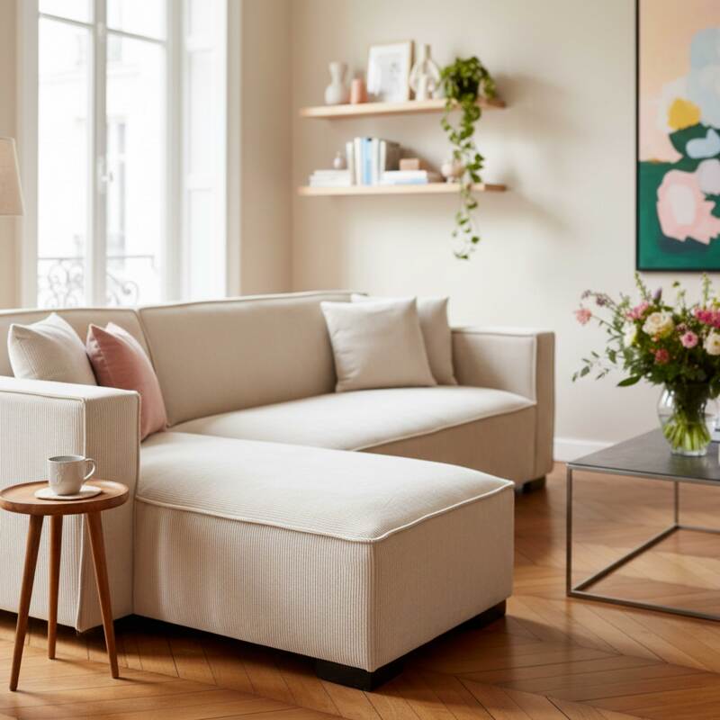Ecksofa 3-Sitzer aus Cord mit Chaiselongue links und Kissen (2/8)
