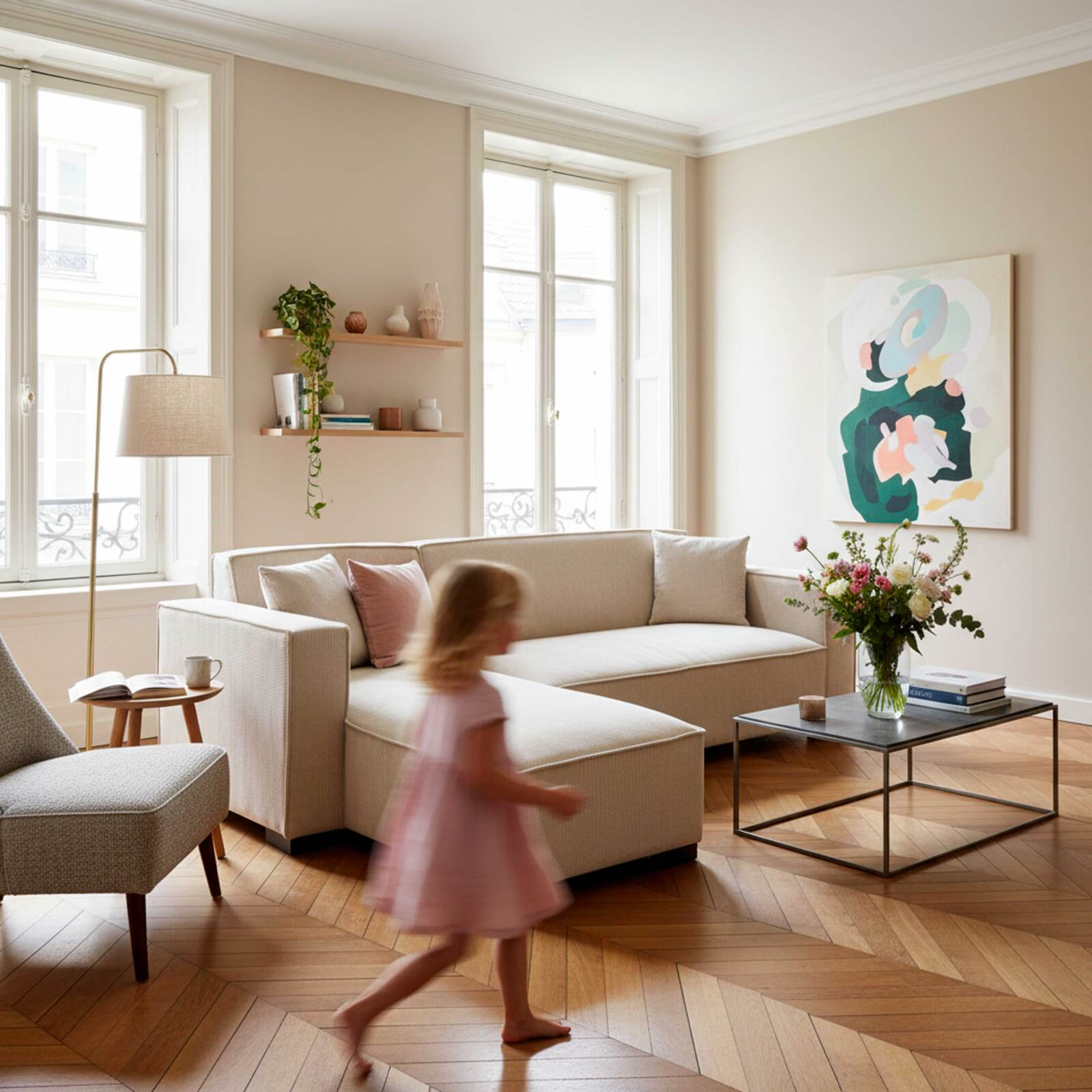 Ecksofa 3-Sitzer aus Cord mit Chaiselongue links und Kissen