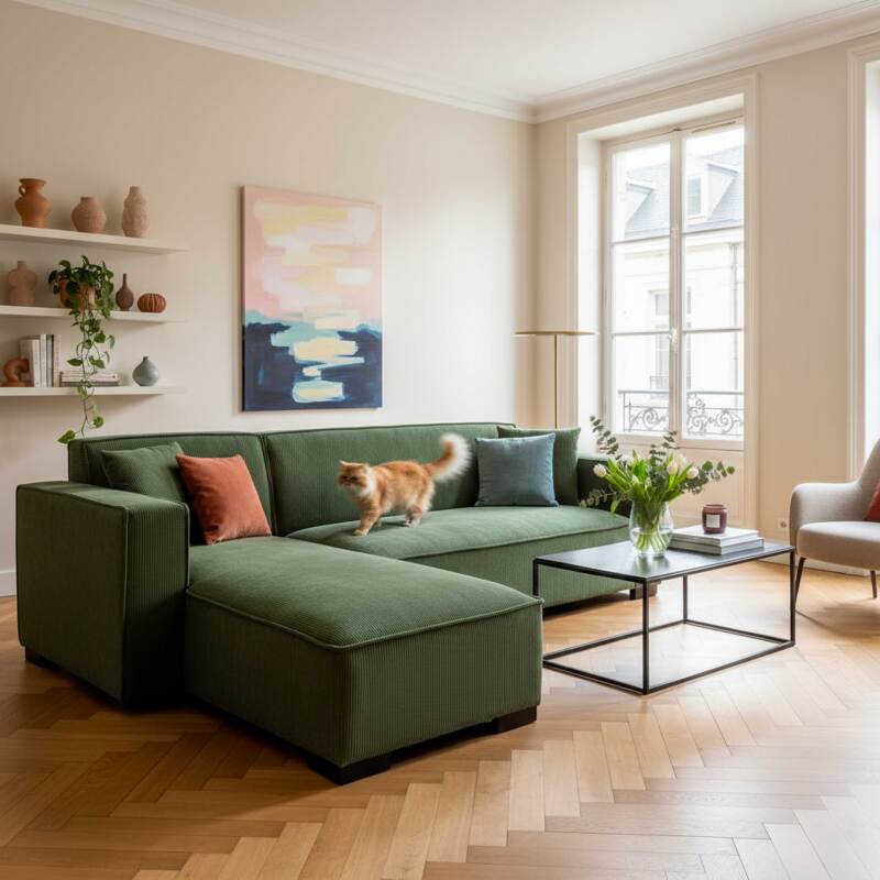 Ecksofa 3-Sitzer aus Cord mit Chaiselongue links und Kissen (2/7)