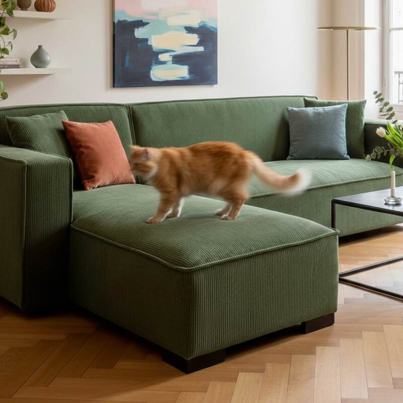 Ecksofa 3-Sitzer aus Cord mit Chaiselongue links und Kissen (5/7)