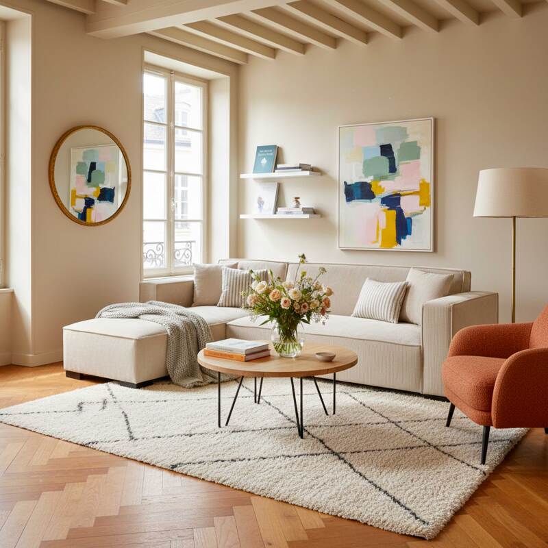 Ecksofa 3-Sitzer aus Cord mit Chaiselongue links und Kissen (7/8)