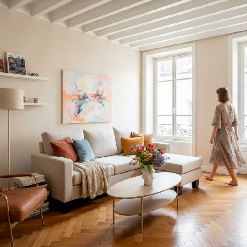 Ecksofa 3-Sitzer aus Stoff mit Chaiselongue rechts und Kissen (2/7)