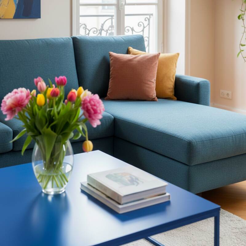 Ecksofa 3-Sitzer aus Stoff mit Chaiselongue rechts und Kissen (2/7)