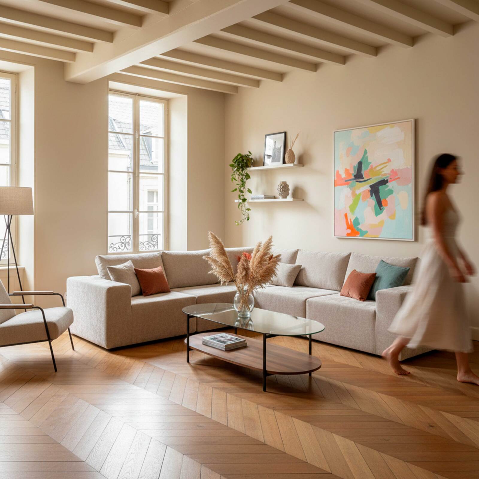 Couchtisch Ovaler ,aus Glas und dunkler Holzoptik, 120 x 55 x 40 cm