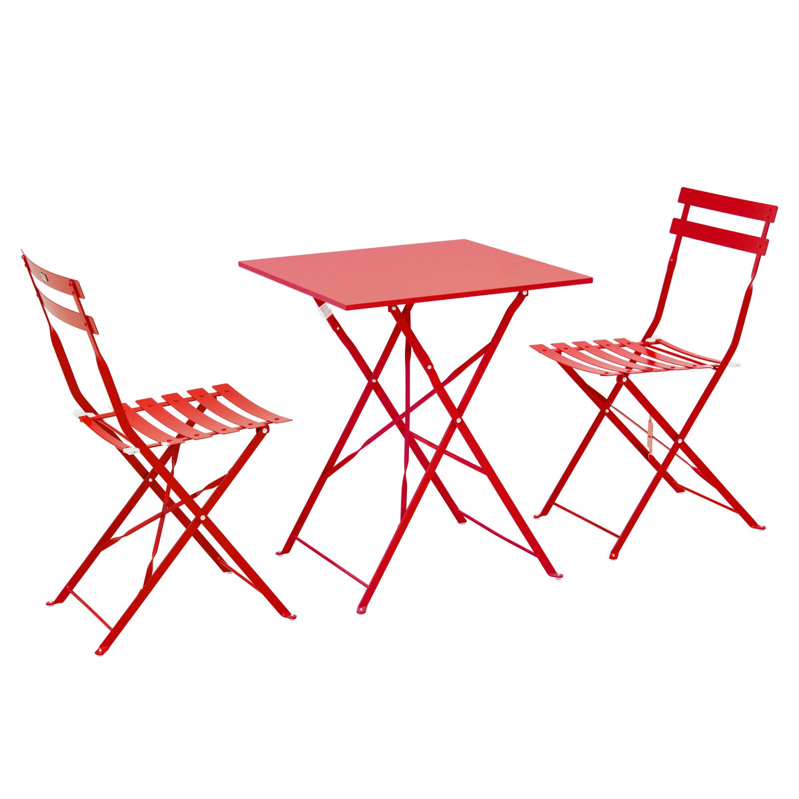 Gartentisch im Bistro-Stil, quadratisch, klappbar, aus Metall, 60x60 cm, und 2 Stühle klappbar