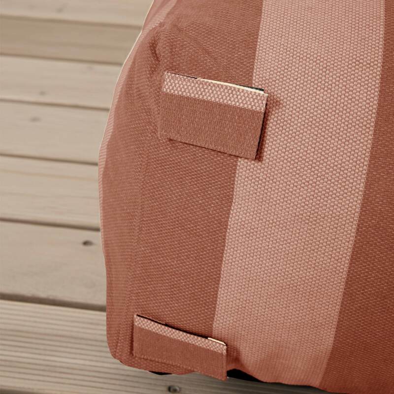 Modulare Gartenmöbel für 4 Personen bestehend aus 1 Sessel, 2 Ecksesseln und 1 Ottomane im gestreiften Design (6/7)