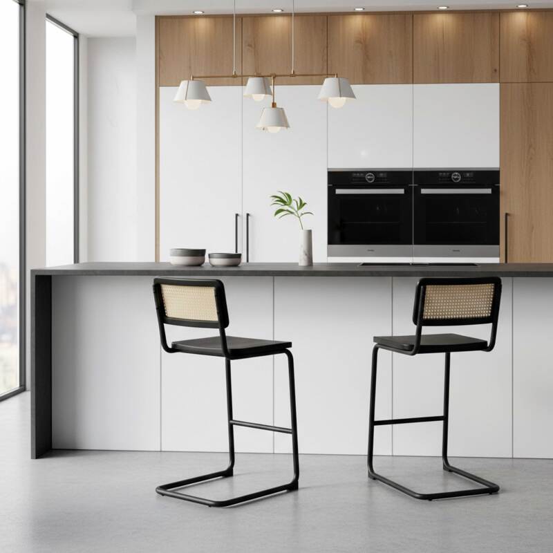 Barstühle aus Holz und Metall – 2er-Set (2/8)