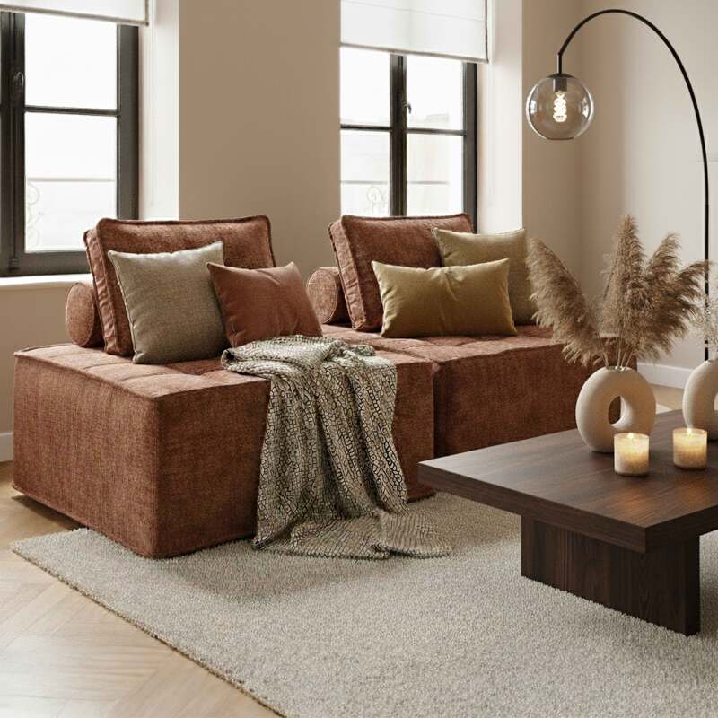 Modulares Sofa 2-Sitzer aus Stoff mit Kissen