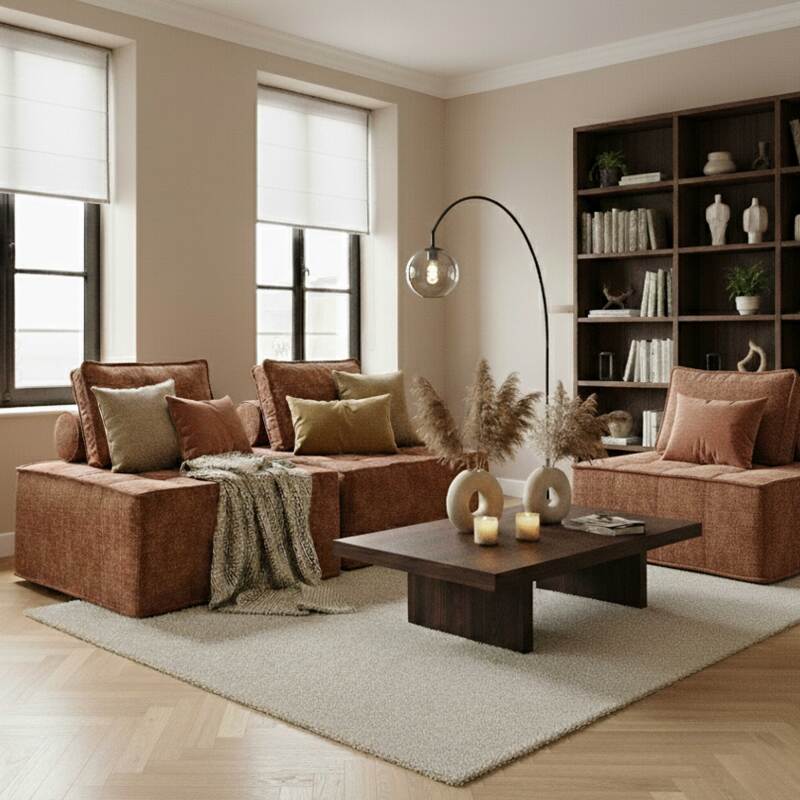 Modulares Sofa 3-Sitzer aus Stoff mit Kissen