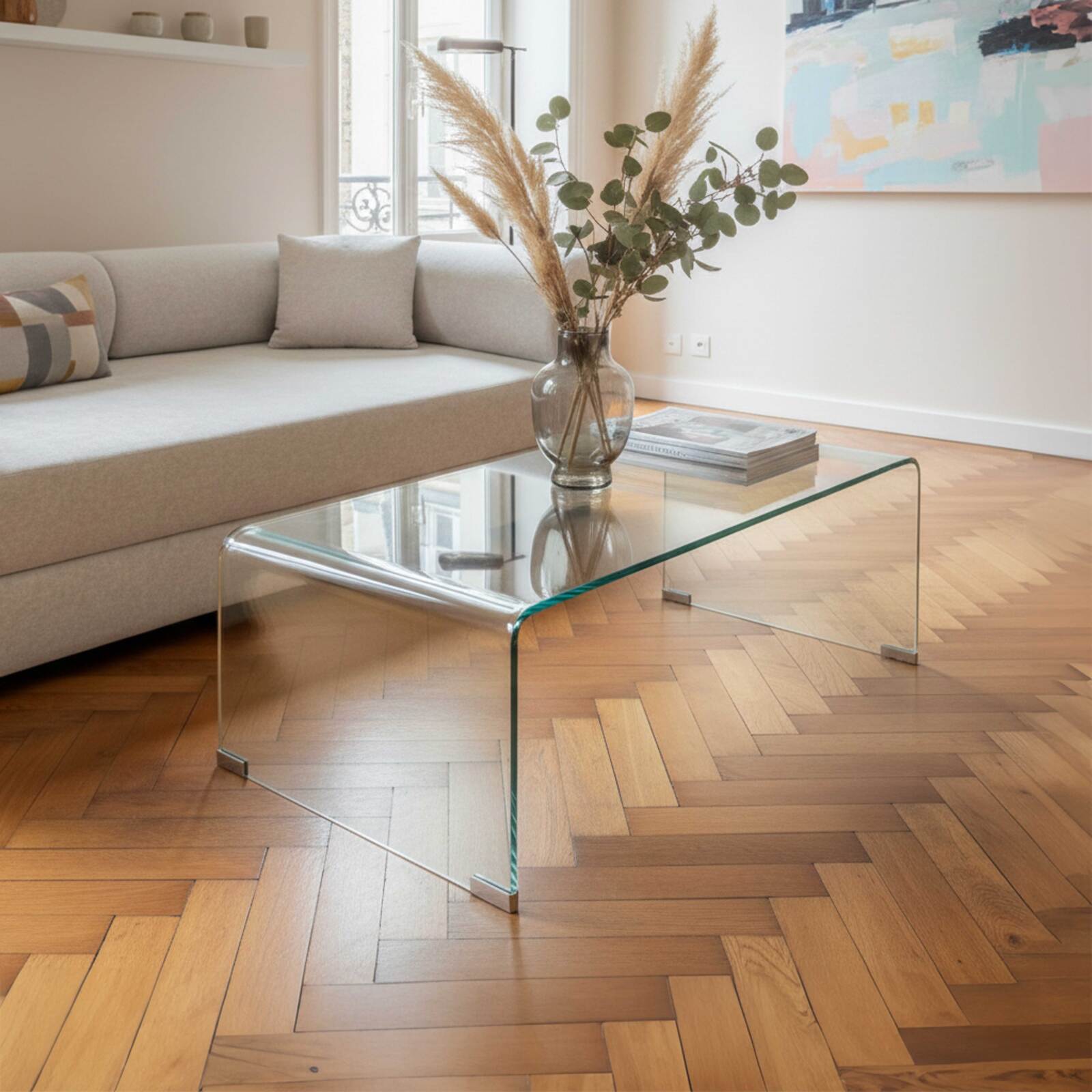 Couchtisch rechteckig, aus gehärtetem Glas, 110x50 cm