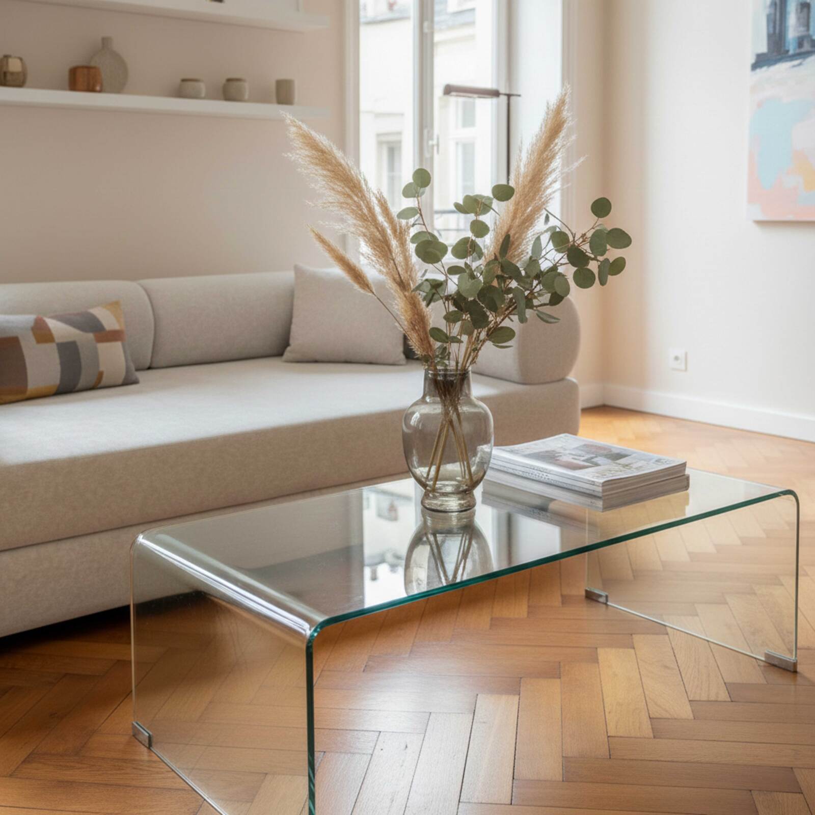 Couchtisch rechteckig, aus gehärtetem Glas, 110x50 cm