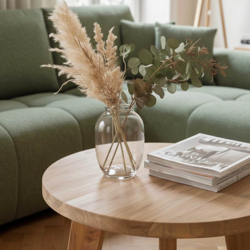 Couchtisch rund, aus massivem recyceltem Teakholz, Ø50 cm, Boho-Stil (2/6)