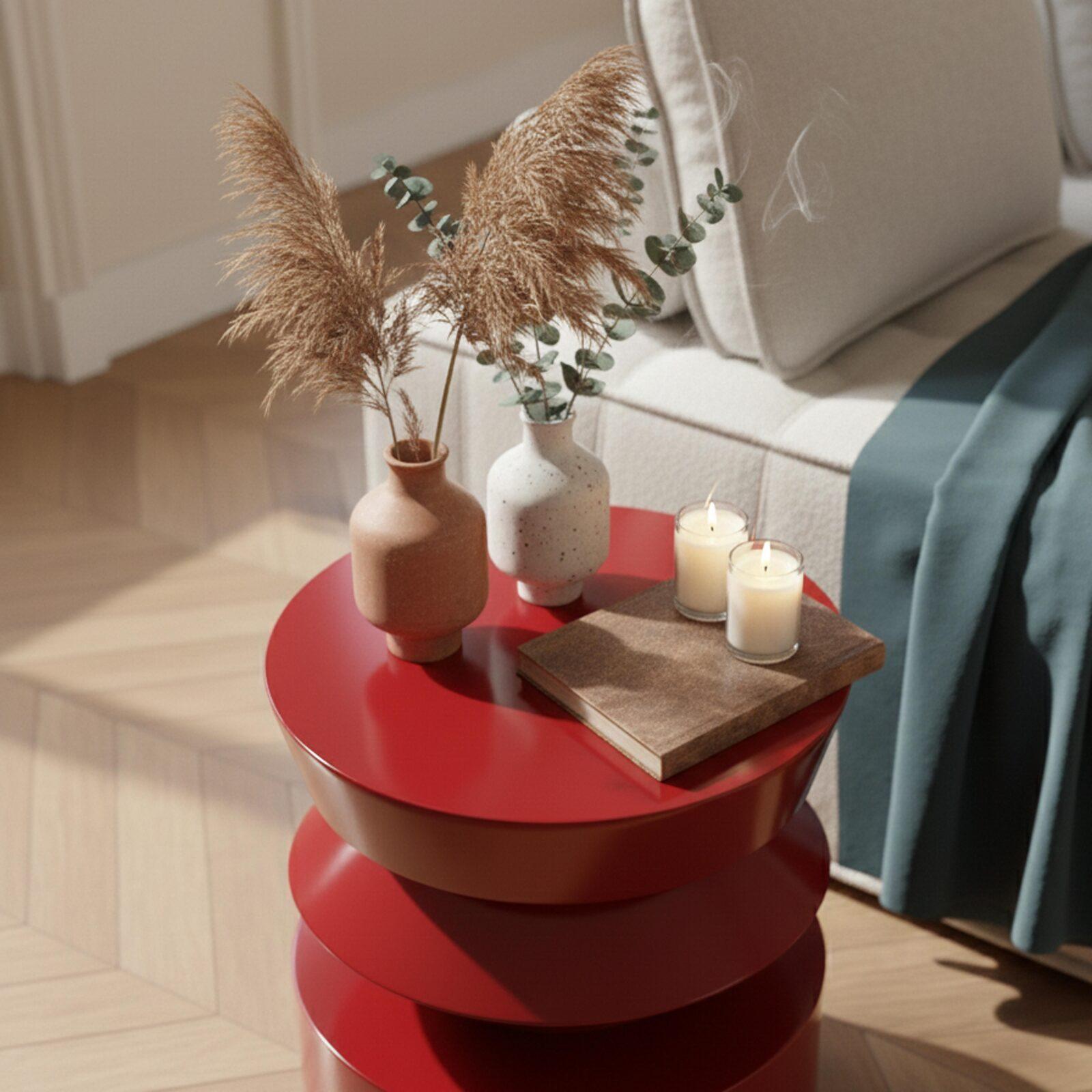 Couchtisch rund, in Lackoptik, Ø40 cm, Retro-Stil