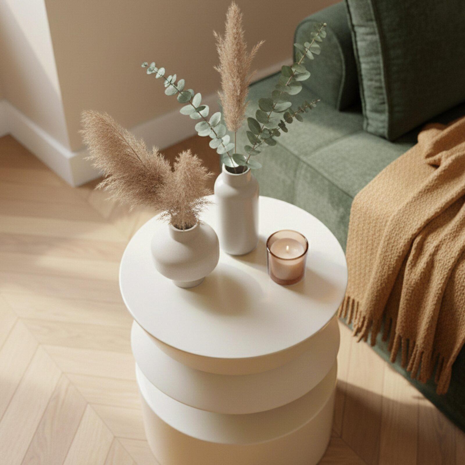 Couchtisch rund, in Lackoptik, Ø40 cm, Retro-Stil