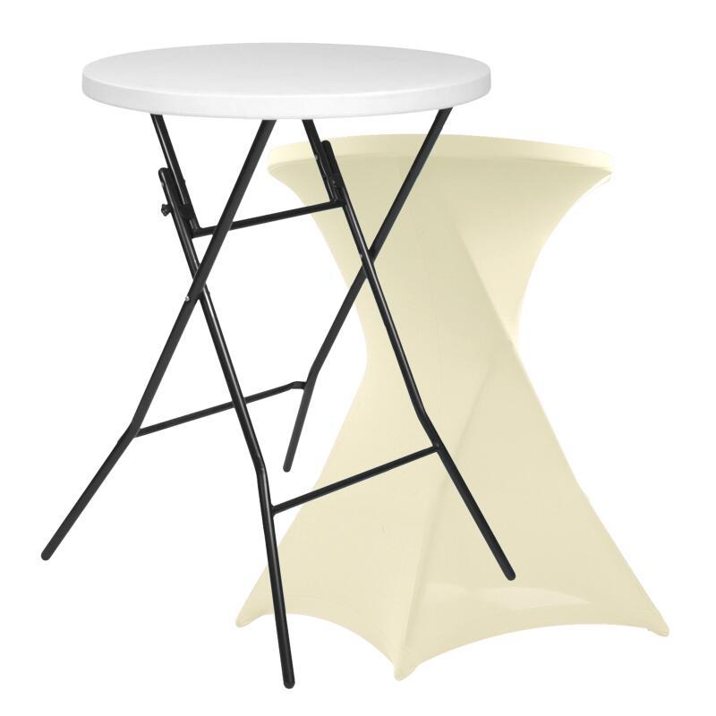 Klappbarer Stehtisch 80x110 cm mit elastischer Husse elfenbein