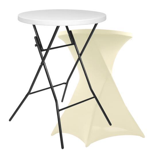 Klappbarer Stehtisch 80x110 cm mit elastischer Husse elfenbein