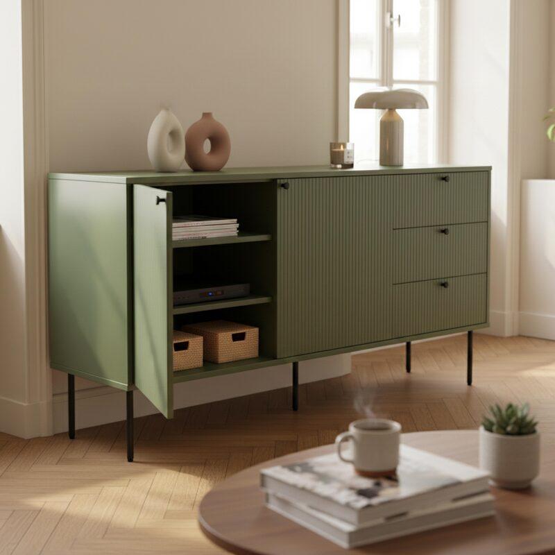 Sideboard 2 Türen, 3 Schubladen mit Lamellenoptik, 150 cm (2/7)