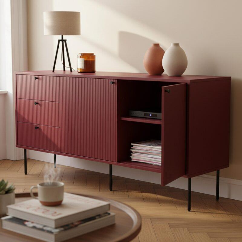 Sideboard 2 Türen, 3 Schubladen mit Lamellenoptik, 150 cm (2/7)