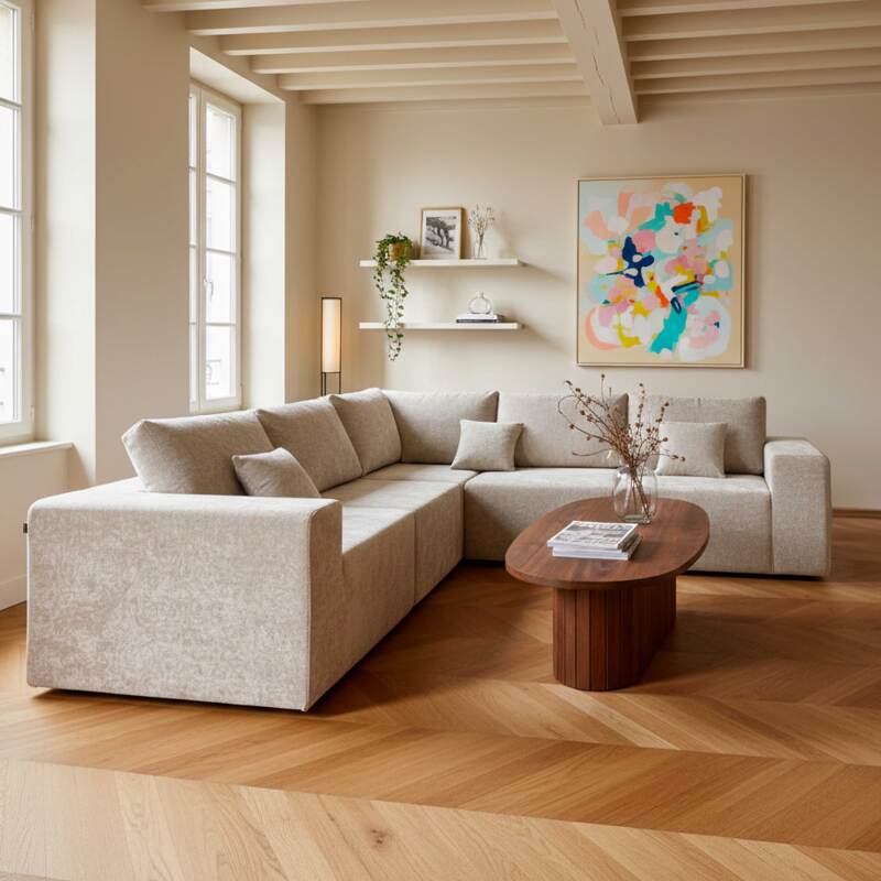 Couchtisch oval, in FSC®-Holzoptik, 120x60 cm, Boho-Stil (3/8)