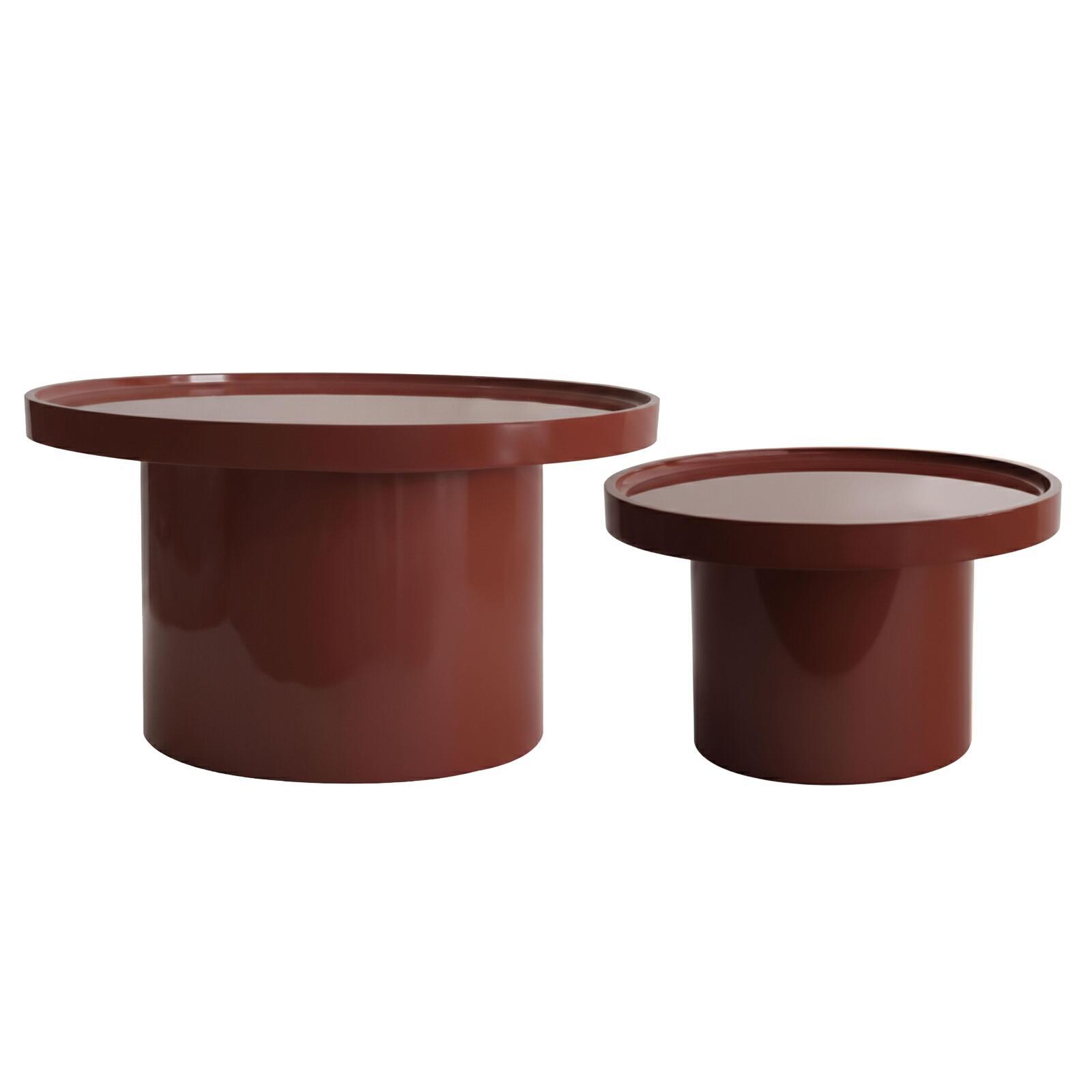 Satztische runde, in Lackoptik, Ø 70 und Ø 50 cm, Retro-Stil - 2er-Set