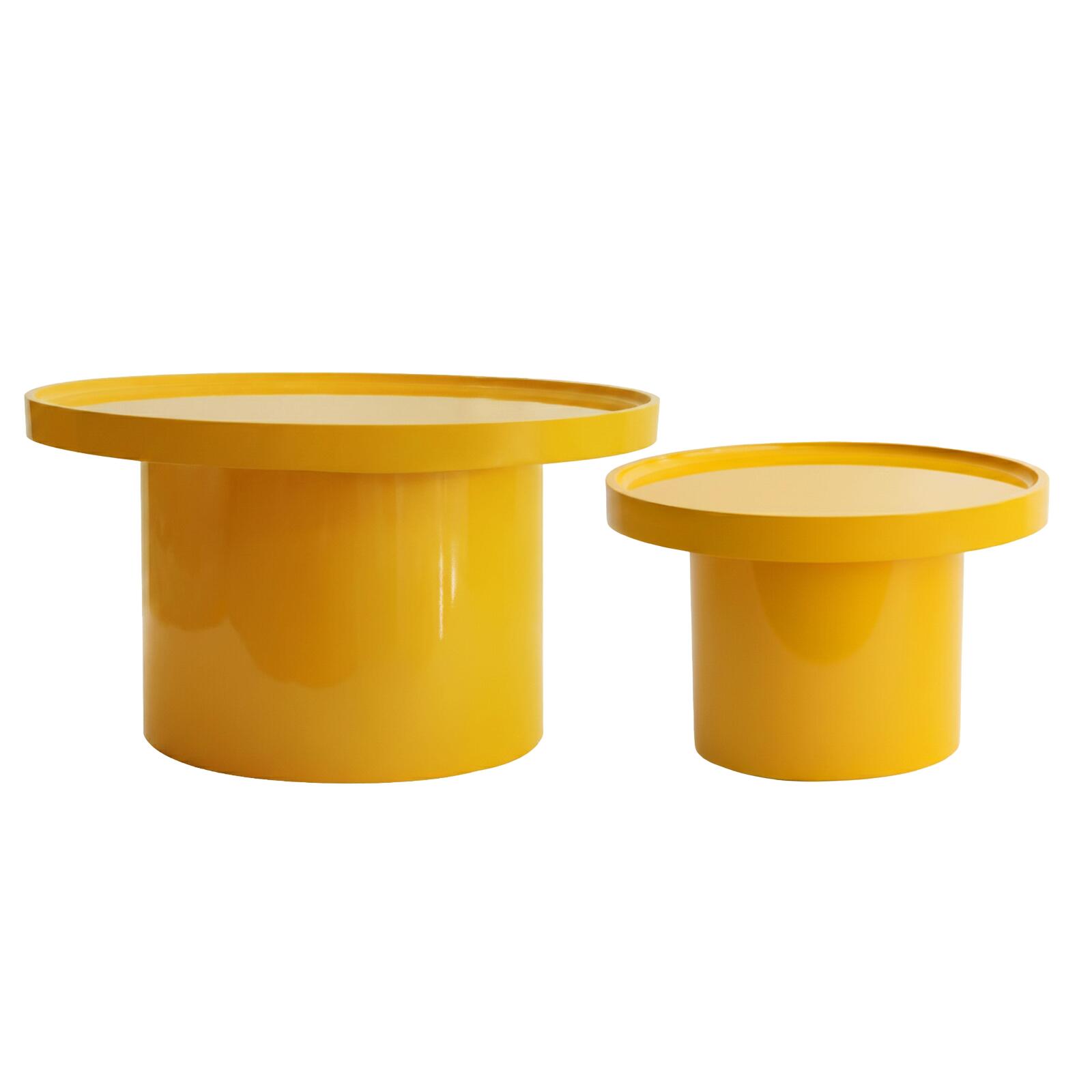 Satztische runde, in Lackoptik, Ø 70 und Ø 50 cm, Retro-Stil - 2er-Set