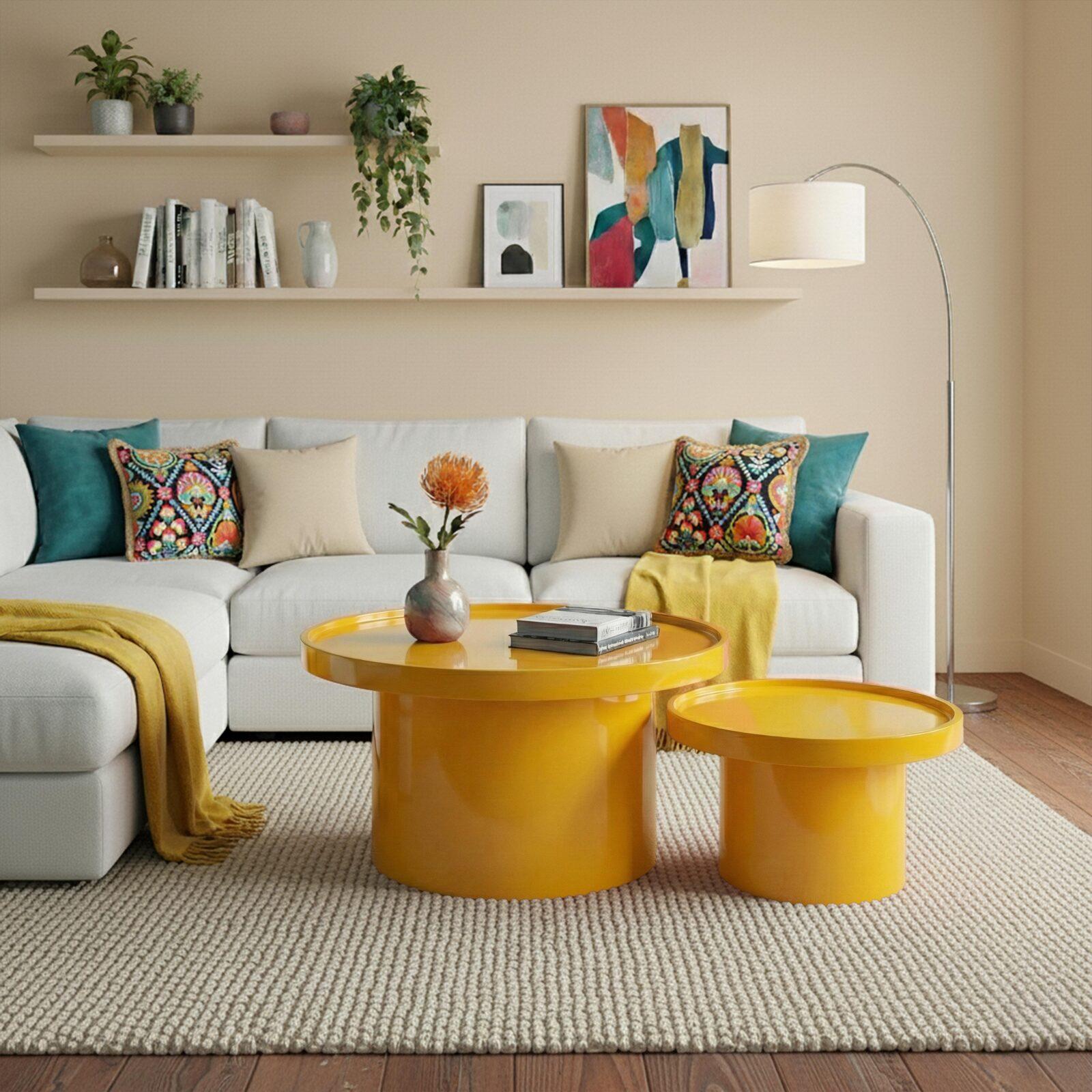 Satztische runde, in Lackoptik, Ø 70 und Ø 50 cm, Retro-Stil - 2er-Set