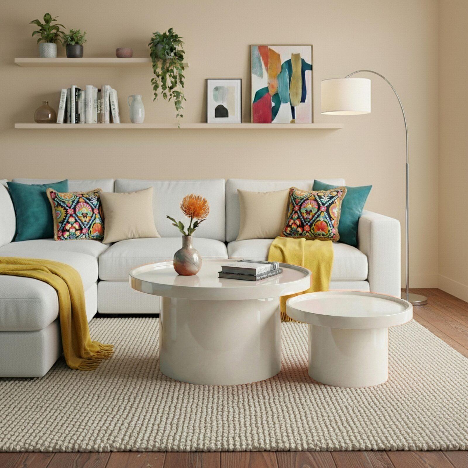 Satztische runde, in Lackoptik, Ø 70 und Ø 50 cm, Retro-Stil - 2er-Set