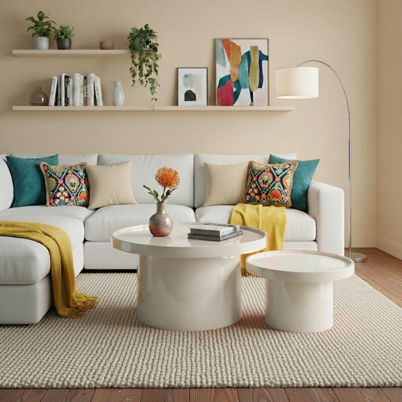 Satztische runde, in Lackoptik, Ø 70 und Ø 50 cm, Retro-Stil - 2er-Set