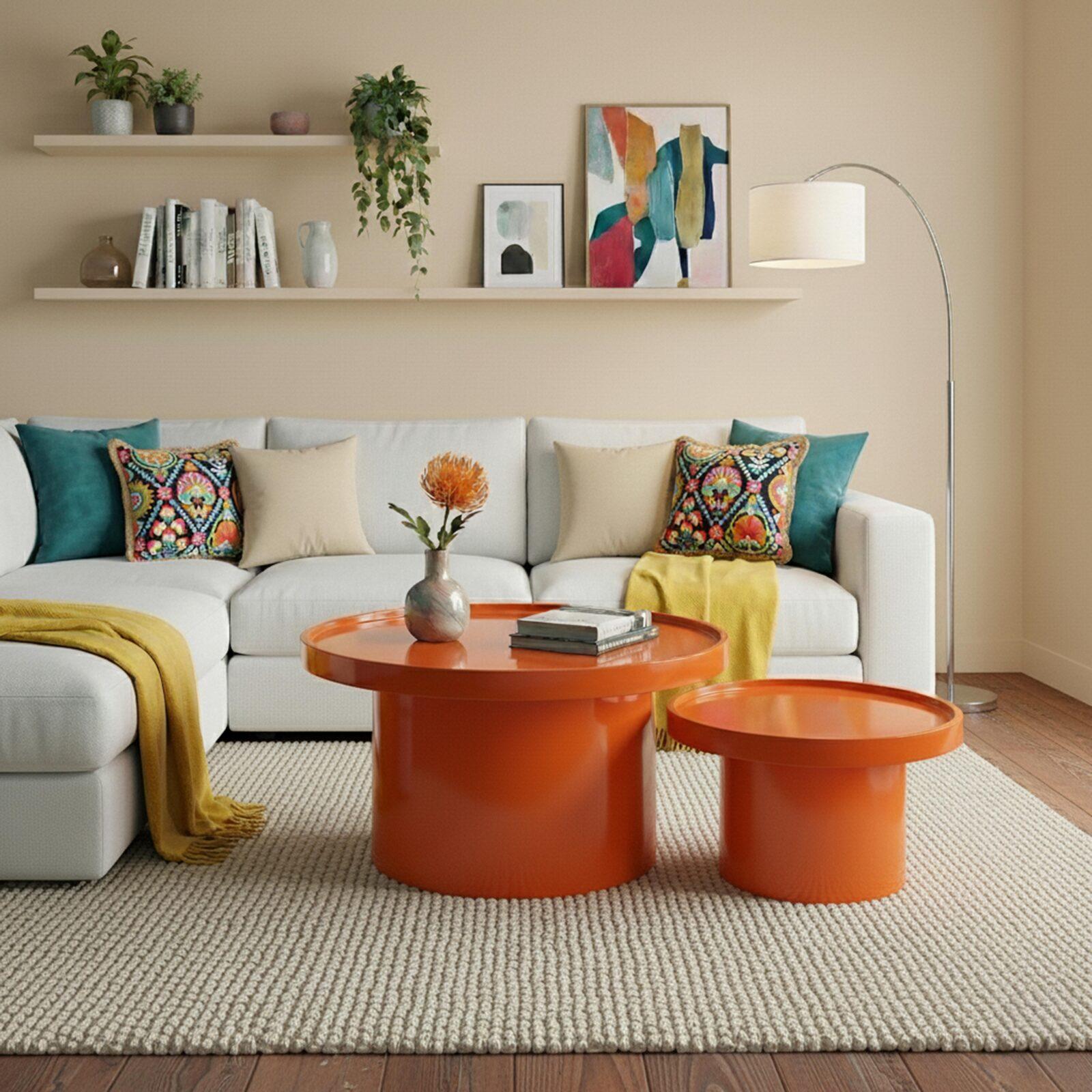 Satztische runde, in Lackoptik, Ø 70 und Ø 50 cm, Retro-Stil - 2er-Set