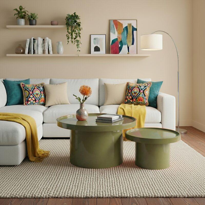 Satztische runde, in Lackoptik, Ø 70 und Ø 50 cm, Retro-Stil - 2er-Set