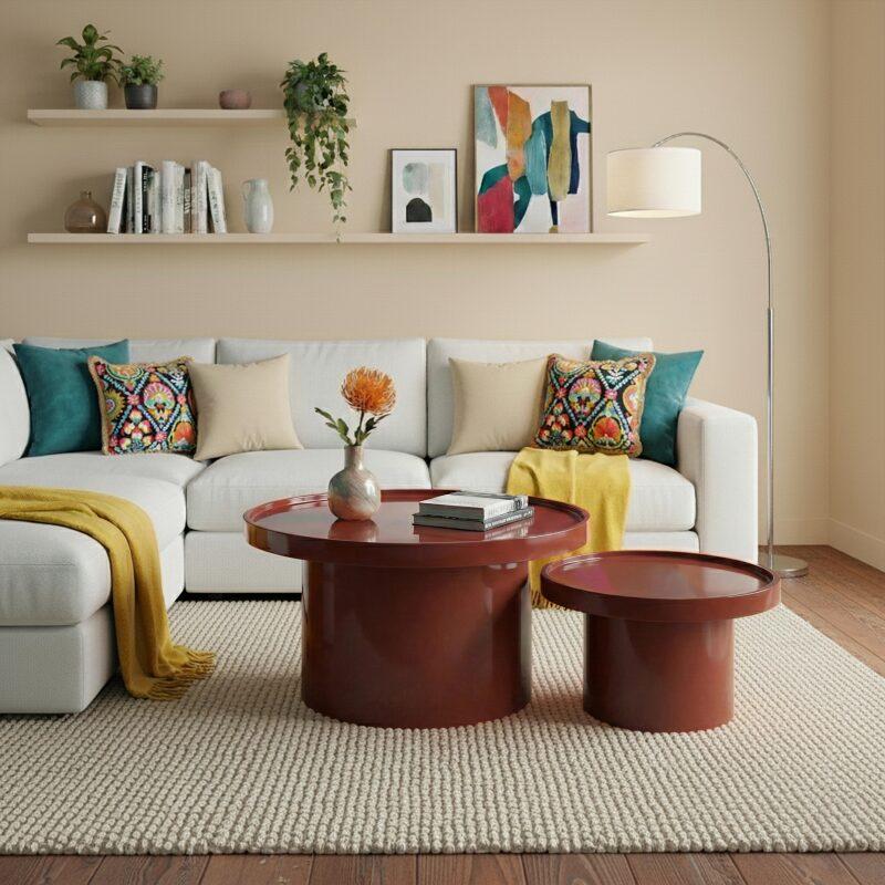 Satztische runde, in Lackoptik, Ø 70 und Ø 50 cm, Retro-Stil - 2er-Set