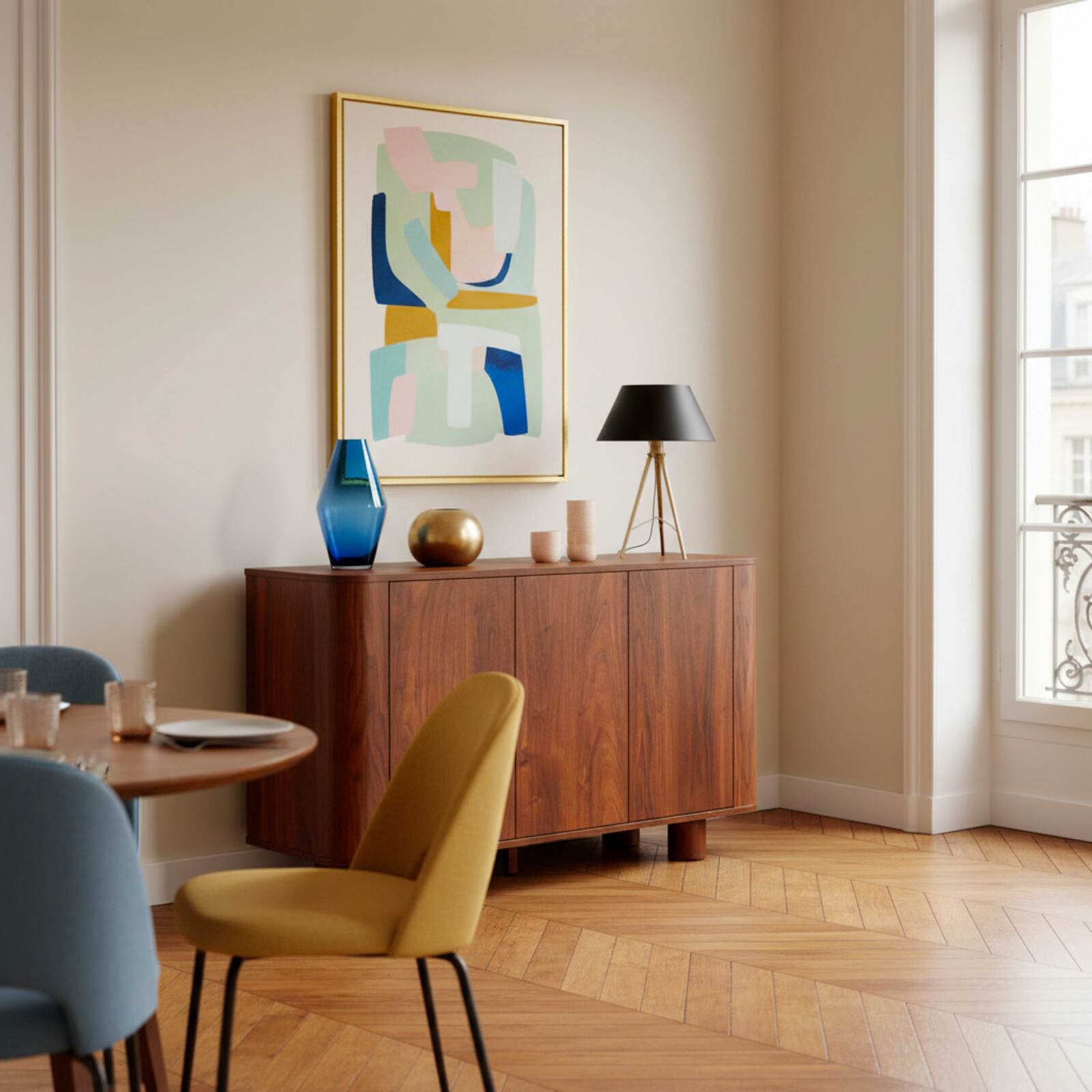 Sideboard in Holzoptik, 3 Türen, 120 cm, skandinavischer Stil