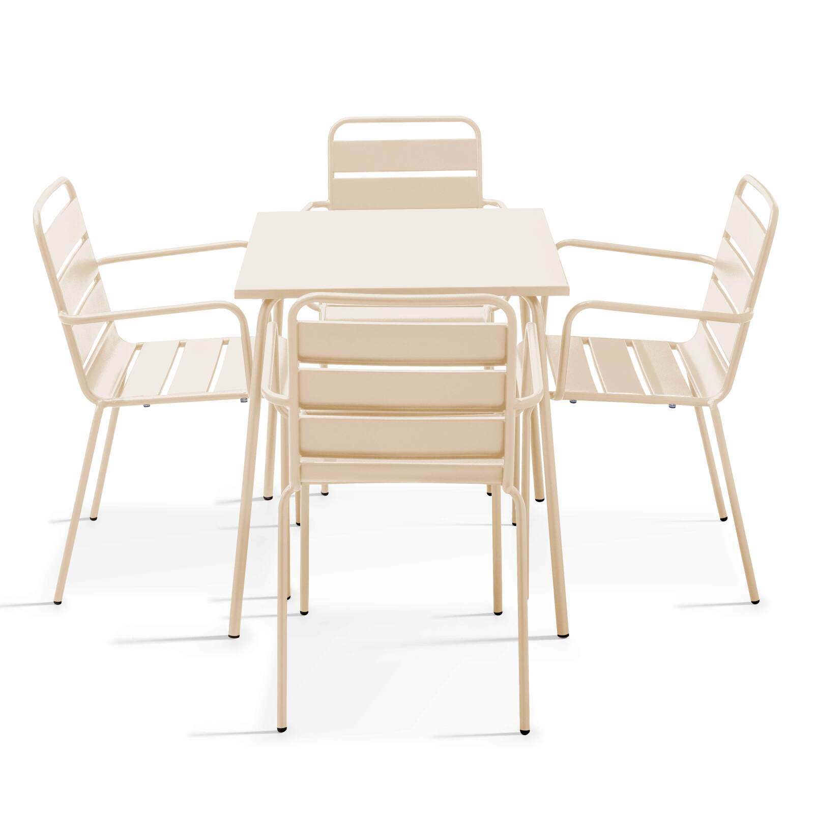 Quadratischer Tisch (70 x 70 x 72 cm) und 4 Stühle mit Armlehnen als Set 