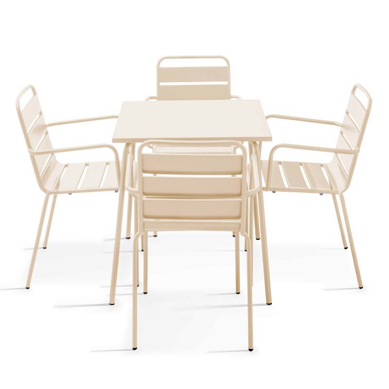 Quadratischer Tisch (70 x 70 x 72 cm) und 4 Stühle mit Armlehnen als Set 